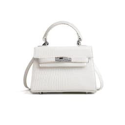 image-Mu Linhua Kelly Bag Crocodile Pattern PU Leather Shoulder Bag Brown