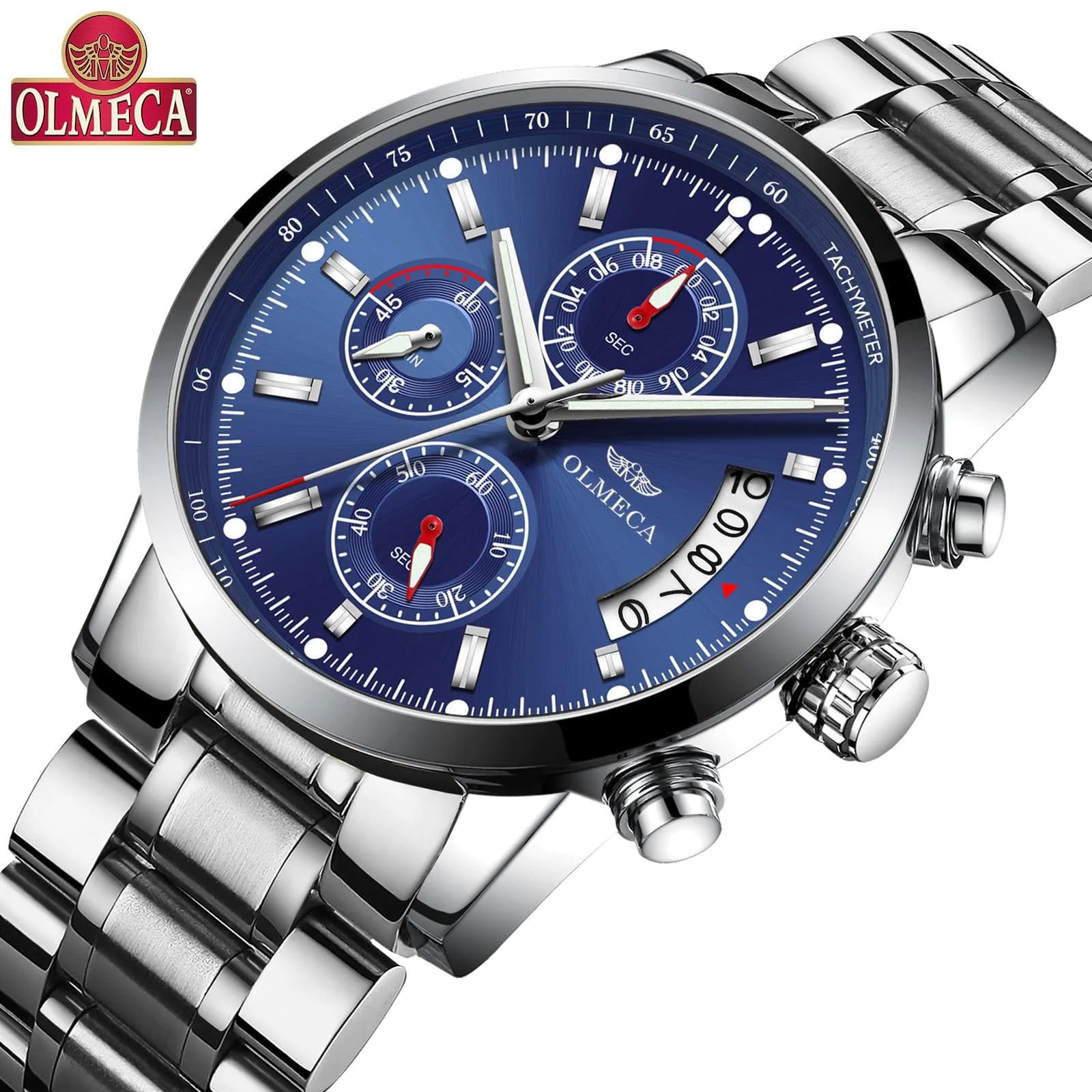 image-OLMECA 0828 Men's Quartz Watch Chronograph Waterproof Steel Band