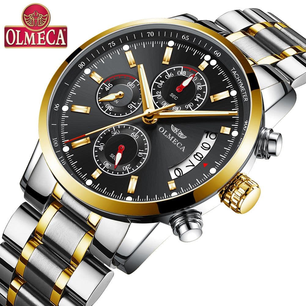 image-OLMECA 0828 Men's Quartz Watch Chronograph Waterproof Steel Band