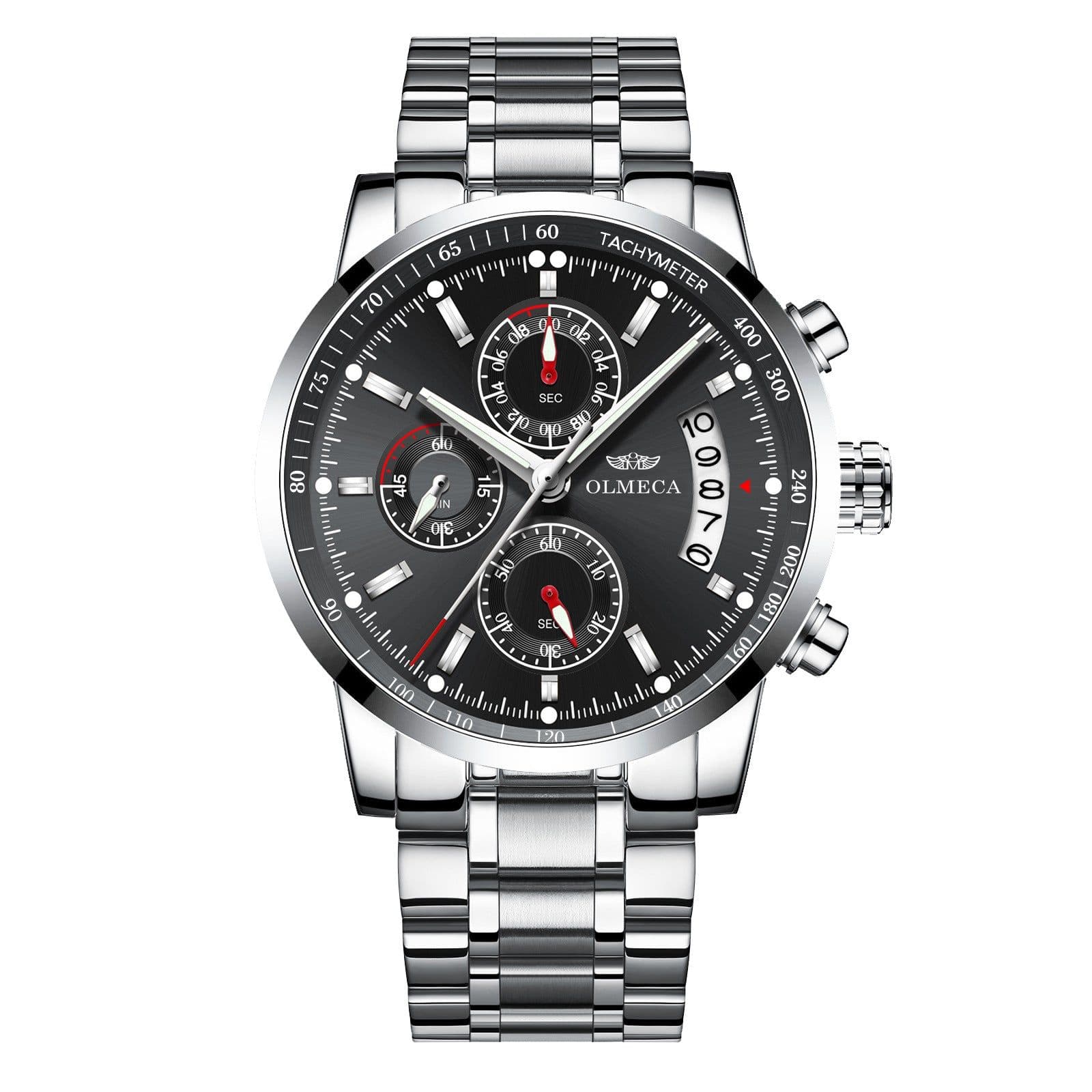image-OLMECA 0828 Men's Quartz Watch Chronograph Waterproof Steel Band