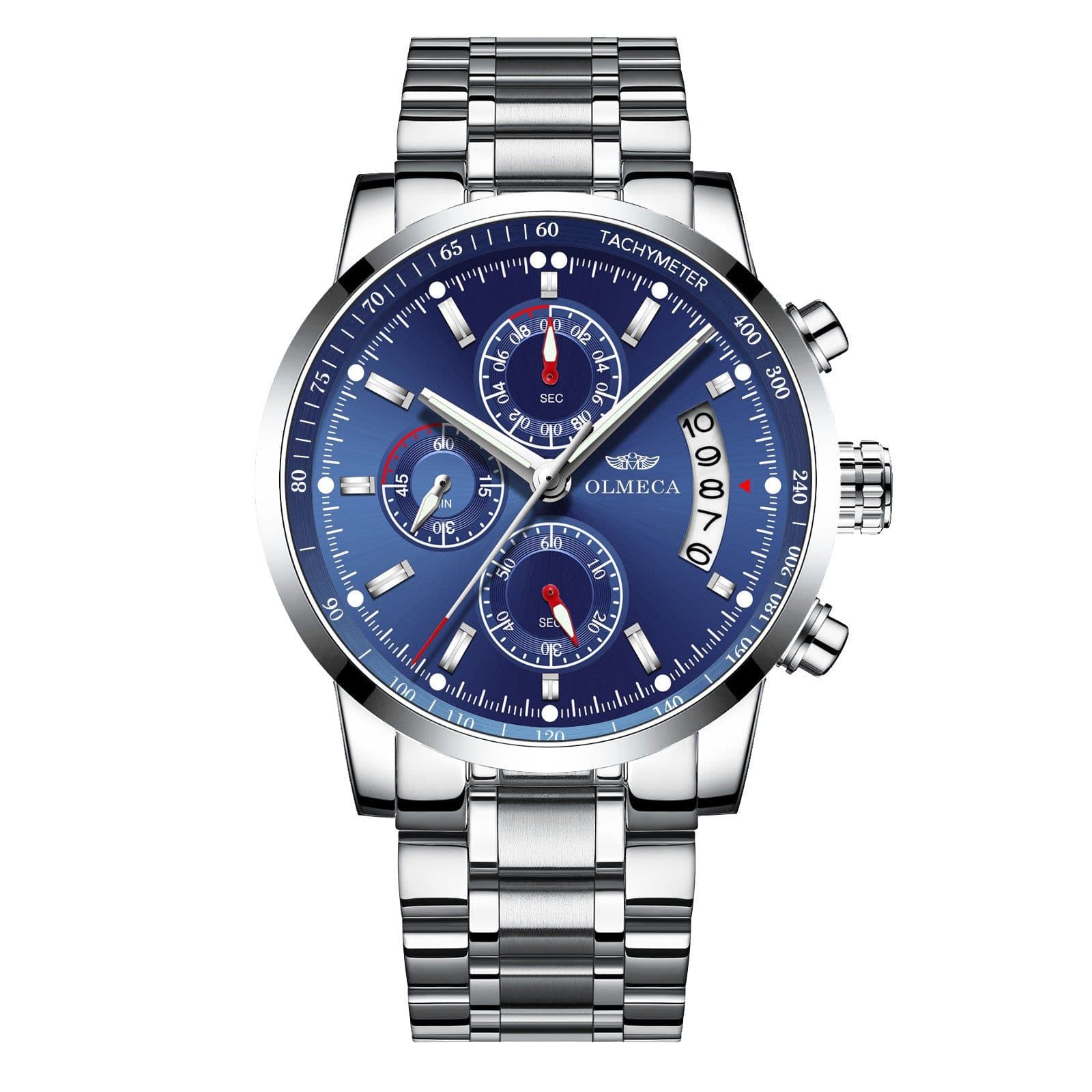 image-OLMECA 0828 Men's Quartz Watch Chronograph Waterproof Steel Band