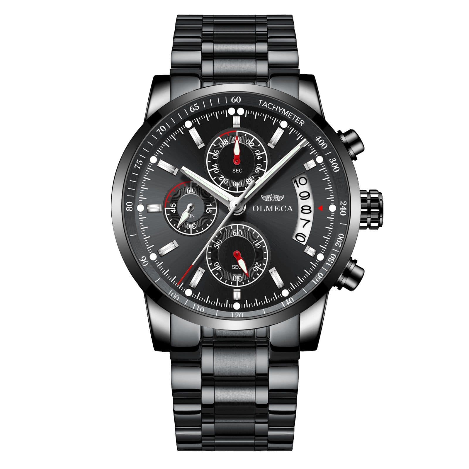 image-OLMECA 0828 Men's Quartz Watch Chronograph Waterproof Steel Band