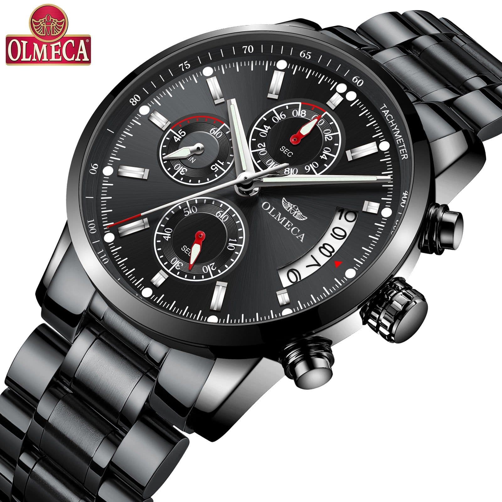 image-OLMECA 0828 Men's Quartz Watch Chronograph Waterproof Steel Band