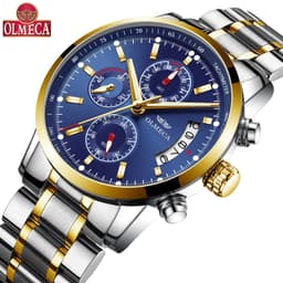 image-OLMECA 0828 Men's Quartz Watch Chronograph Waterproof Steel Band