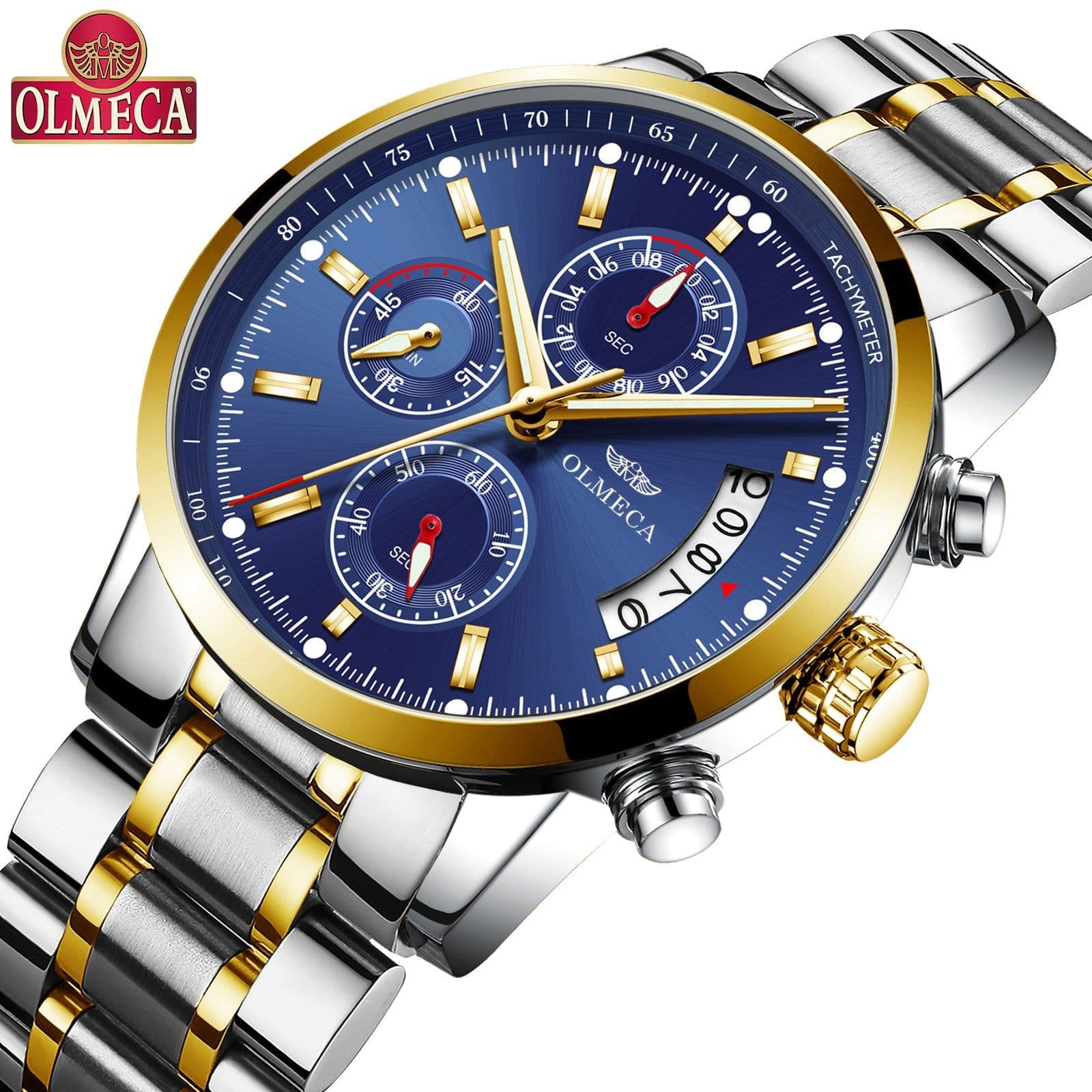 image-OLMECA 0828 Men's Quartz Watch Chronograph Waterproof Steel Band
