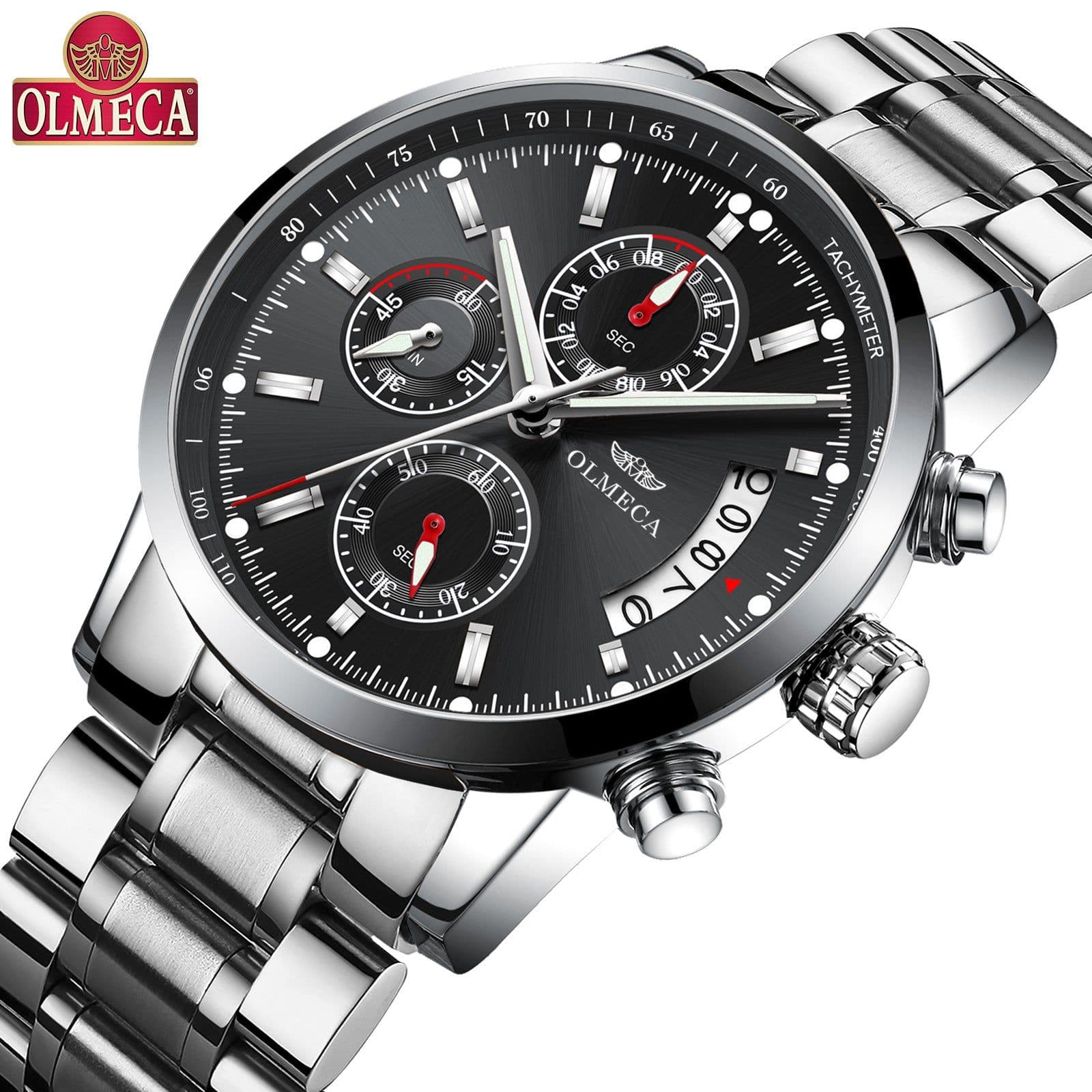 image-OLMECA 0828 Men's Quartz Watch Chronograph Waterproof Steel Band
