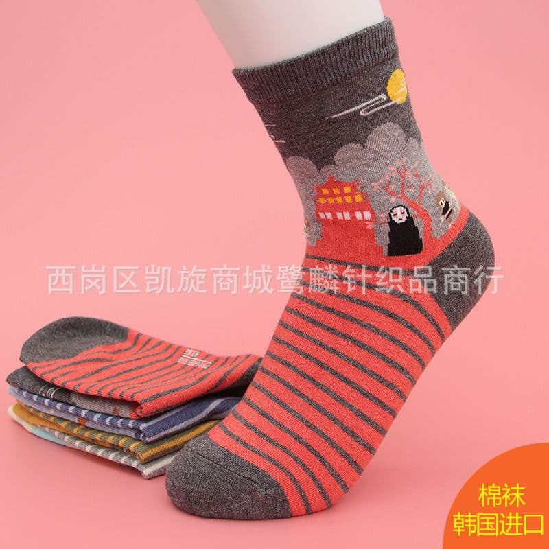 image-Women's Cartoon Cotton Tube Socks - Medium Thickness Winter Casual
