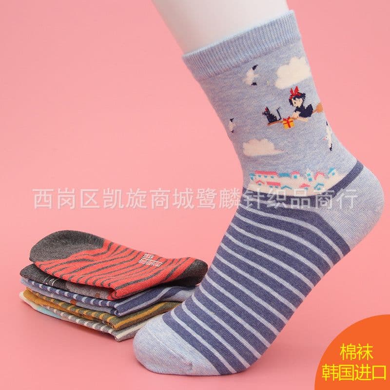 image-Women's Cartoon Cotton Tube Socks - Medium Thickness Winter Casual