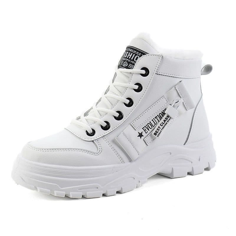 image-Women's Black High-Top Cotton Snow Boots Winter Warm Plush Lined