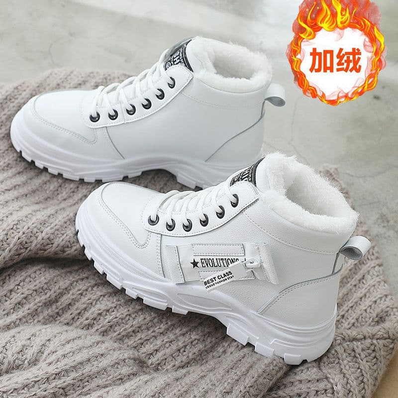 image-Women's Black High-Top Cotton Snow Boots Winter Warm Plush Lined