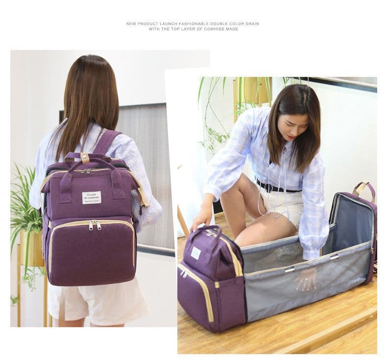 image-Portable Folding Baby Bed Backpack Diaper Bag Oxford Cloth Blue
