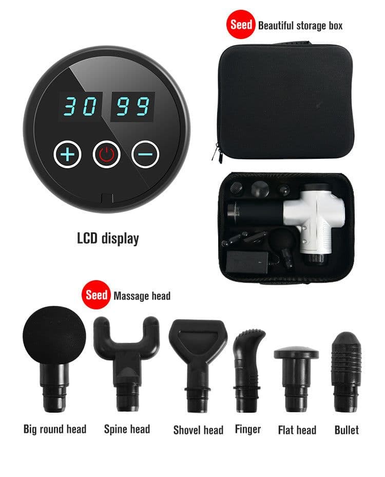image-YUANJIAN Massage Gun 30 Speed 6 Heads Rechargeable Fascia Gun