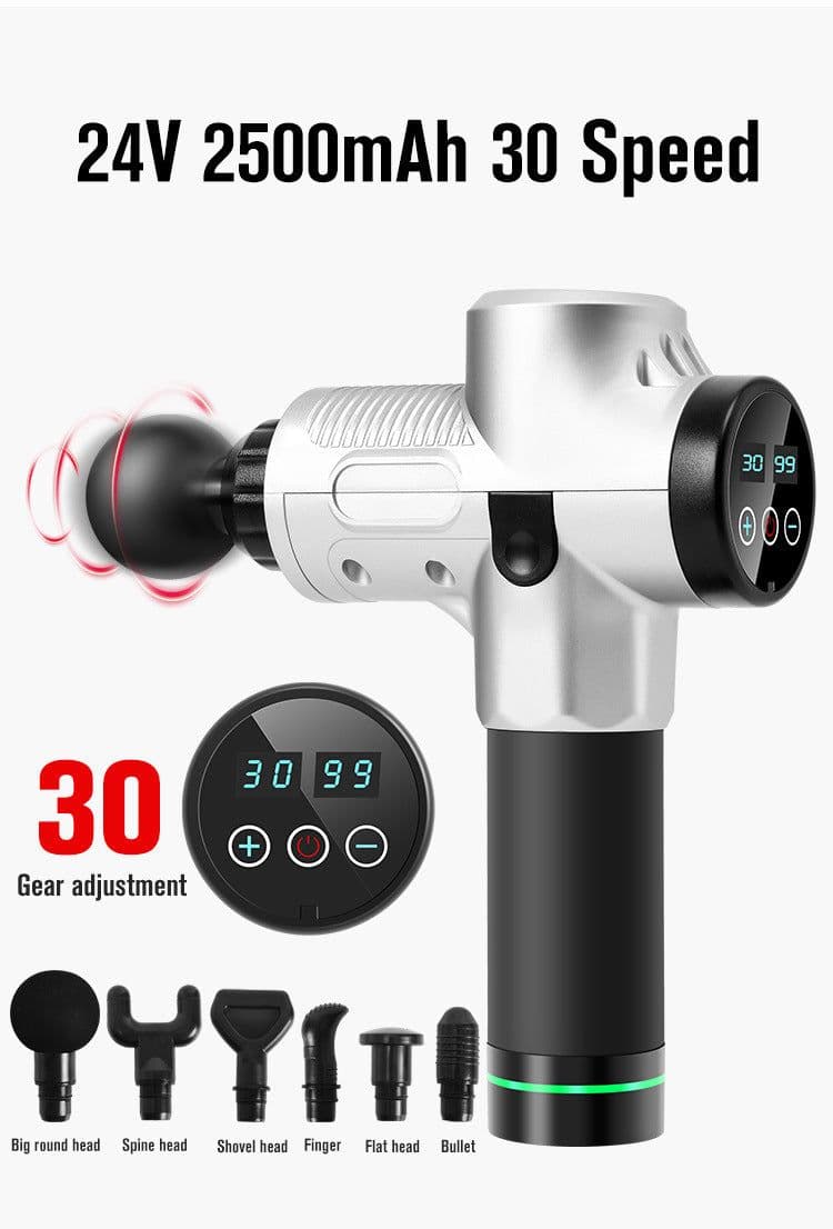 image-YUANJIAN Massage Gun 30 Speed 6 Heads Rechargeable Fascia Gun