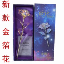 image-Gold Leaf Rose Bouquet HC8001 Plastic Flower Gift Box