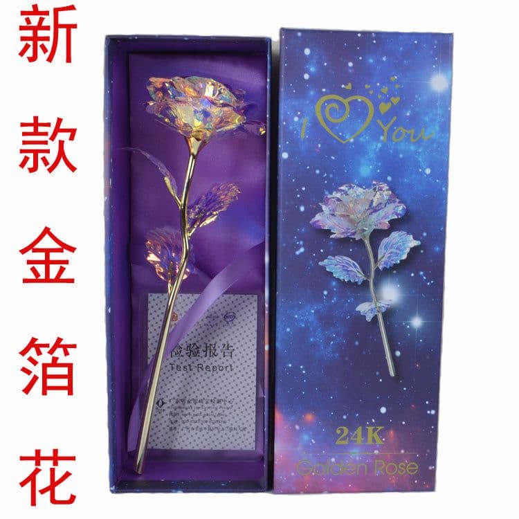 image-Gold Leaf Rose Bouquet HC8001 Plastic Flower Gift Box
