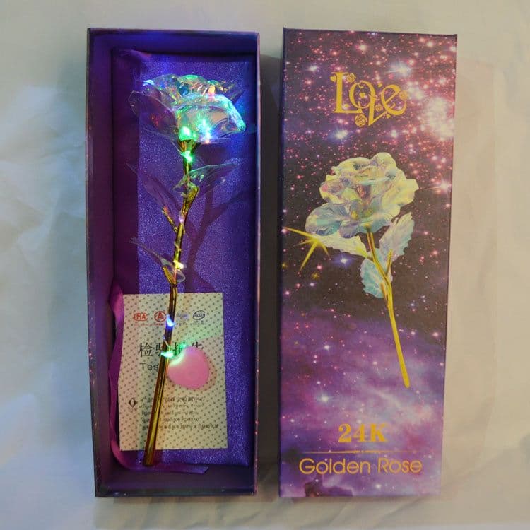 image-Gold Leaf Rose Bouquet HC8001 Plastic Flower Gift Box