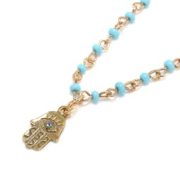 image-Turkish Blue Eyes Fatima Palm Necklace Bohemian Turquoise Beaded Chain
