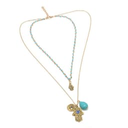 image-Turkish Blue Eyes Fatima Palm Necklace Bohemian Turquoise Beaded Chain