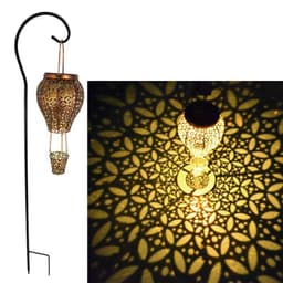 image-Solar Hot Air Balloon Garden Light Iron Hollow LED Lantern