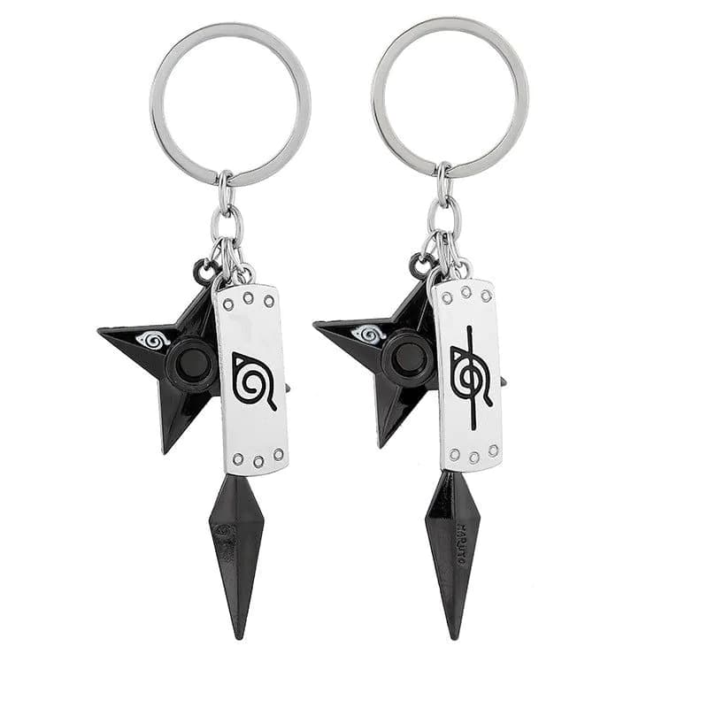 image-Naruto Konoha Forehead Shuriken Alloy Keychain 3-Piece Set