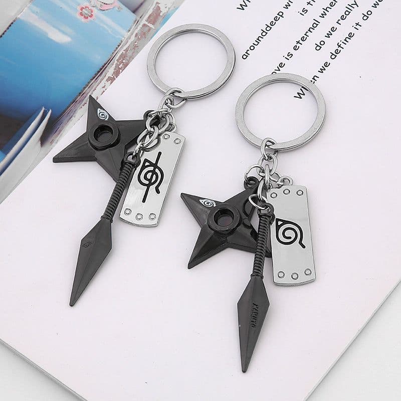 image-Naruto Konoha Forehead Shuriken Alloy Keychain 3-Piece Set