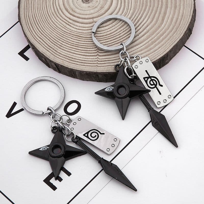 image-Naruto Konoha Forehead Shuriken Alloy Keychain 3-Piece Set