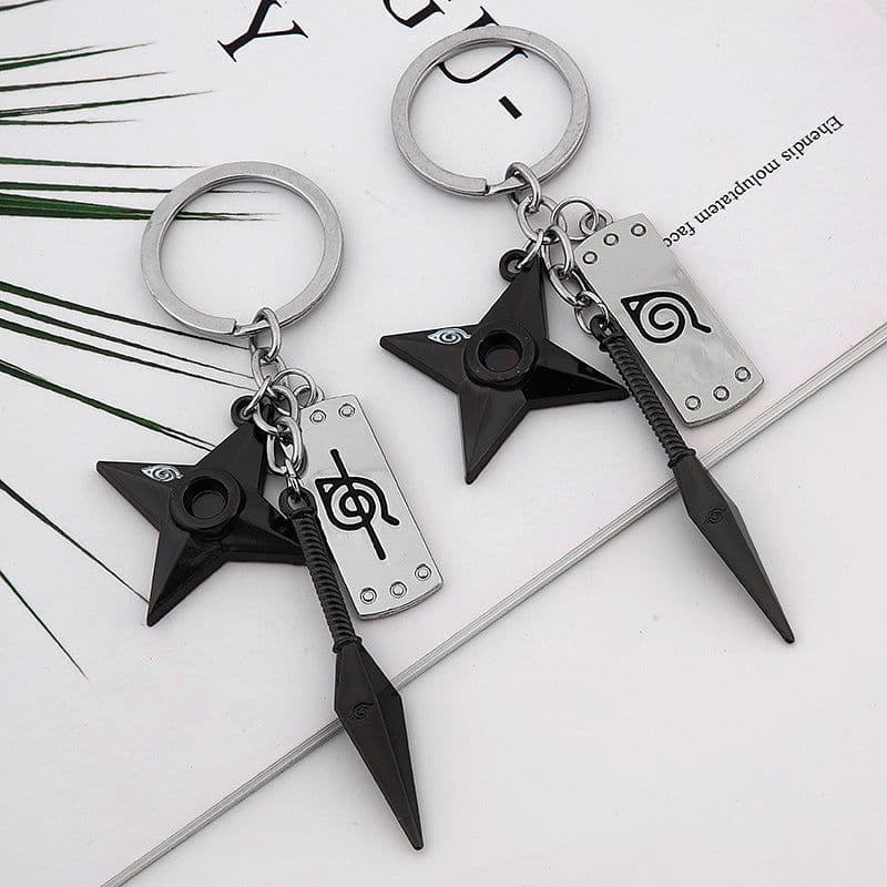 image-Naruto Konoha Forehead Shuriken Alloy Keychain 3-Piece Set