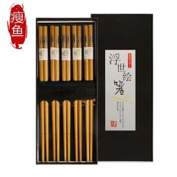 image-Japanese Bamboo Chopsticks Set - 5 Pairs Non-Slip Wooden with Gift Box