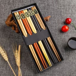 image-Japanese Bamboo Chopsticks Set - 5 Pairs Non-Slip Wooden with Gift Box