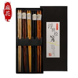 image-Japanese Bamboo Chopsticks Set - 5 Pairs Non-Slip Wooden with Gift Box