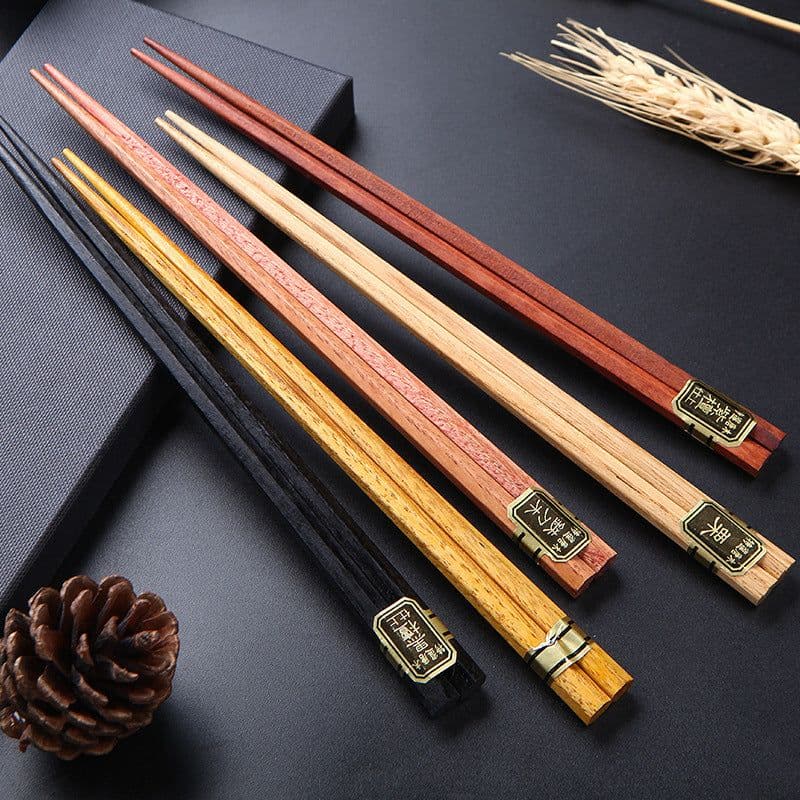 image-Japanese Bamboo Chopsticks Set - 5 Pairs Non-Slip Wooden with Gift Box