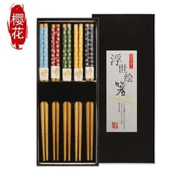 image-Japanese Bamboo Chopsticks Set - 5 Pairs Non-Slip Wooden with Gift Box
