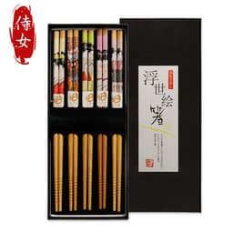 image-Japanese Bamboo Chopsticks Set - 5 Pairs Non-Slip Wooden with Gift Box