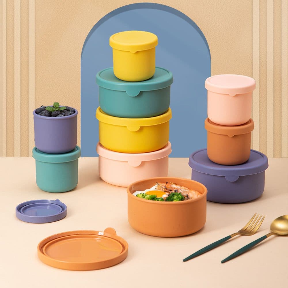 image-Silicone Fresh-Keeping Lunch Box Round Sealed Food Storage Container