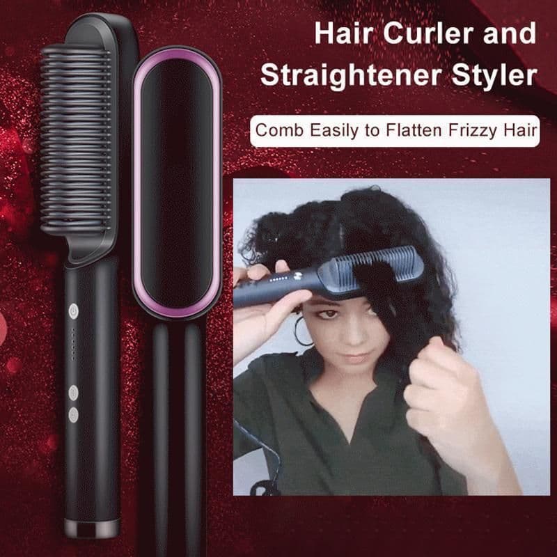 image-Negative Ion Hair Straightener Brush with Tourmaline Ceramic