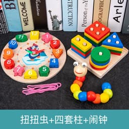 image-Wooden Rainbow Tower Stacking Toy Set for Infants Ages 0-3