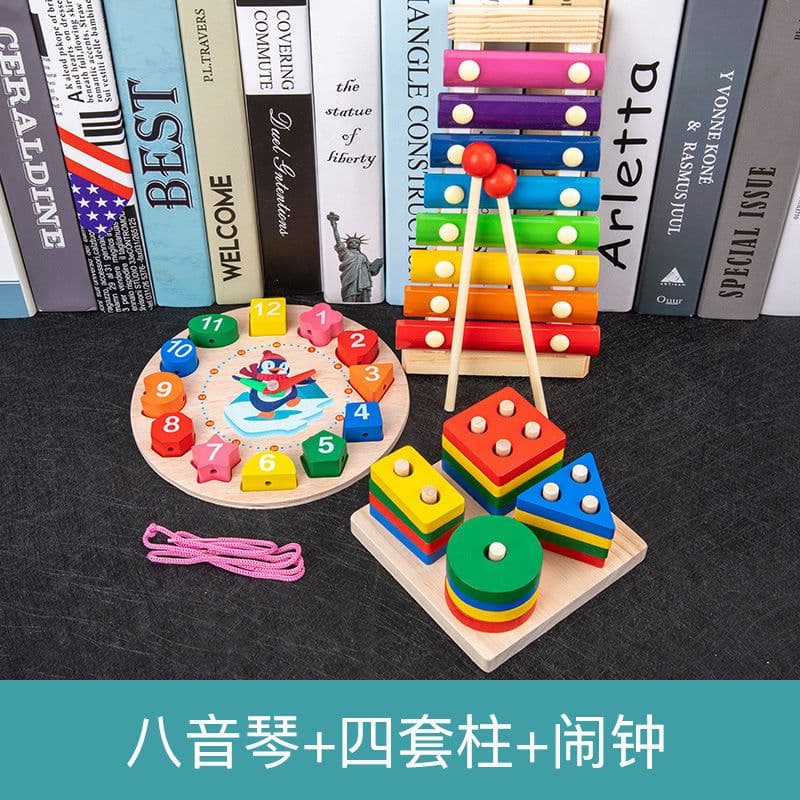image-Wooden Rainbow Tower Stacking Toy Set for Infants Ages 0-3