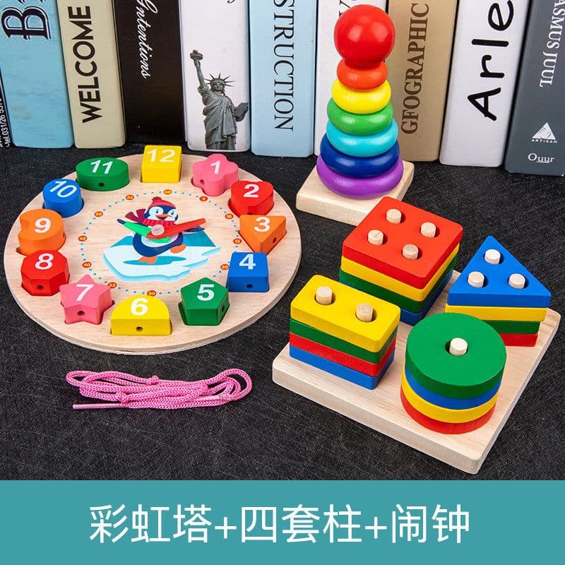 image-Wooden Rainbow Tower Stacking Toy Set for Infants Ages 0-3