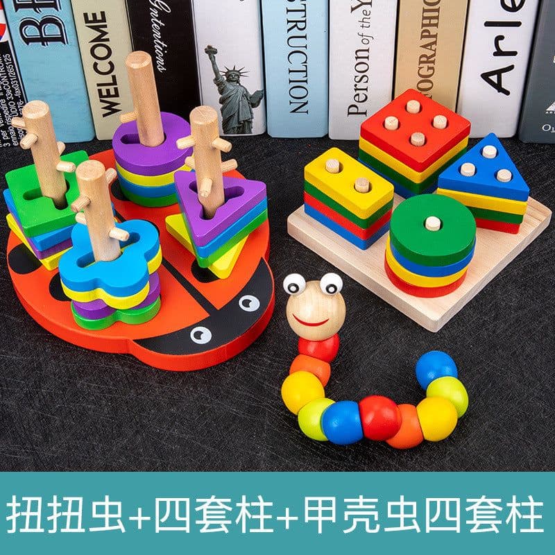 image-Wooden Rainbow Tower Stacking Toy Set for Infants Ages 0-3