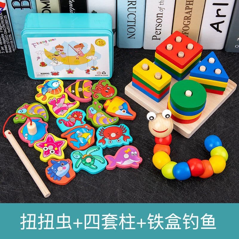 image-Wooden Rainbow Tower Stacking Toy Set for Infants Ages 0-3