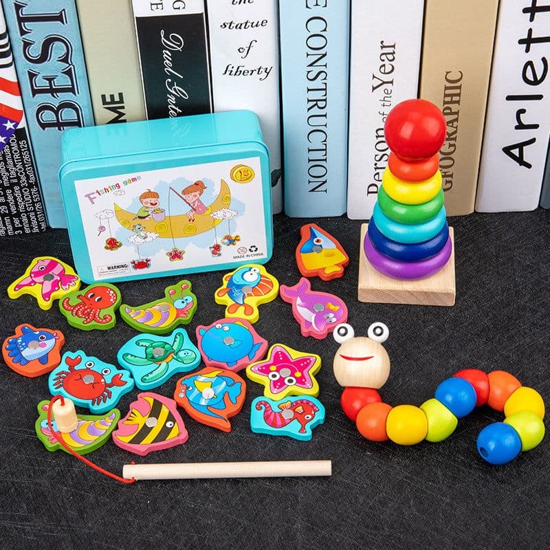 image-Wooden Rainbow Tower Stacking Toy Set for Infants Ages 0-3