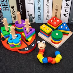 image-Wooden Rainbow Tower Stacking Toy Set for Infants Ages 0-3