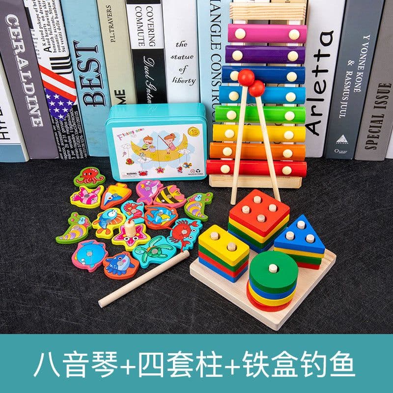 image-Wooden Rainbow Tower Stacking Toy Set for Infants Ages 0-3