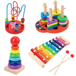 image-Wooden Rainbow Tower Stacking Toy Set for Infants Ages 0-3