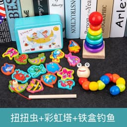 image-Wooden Rainbow Tower Stacking Toy Set for Infants Ages 0-3