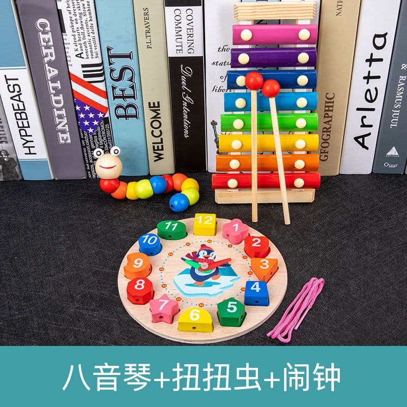image-Wooden Rainbow Tower Stacking Toy Set for Infants Ages 0-3