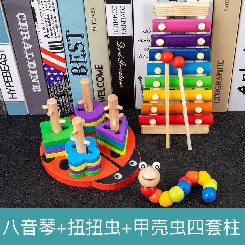 image-Wooden Rainbow Tower Stacking Toy Set for Infants Ages 0-3
