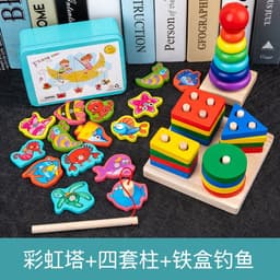 image-Wooden Rainbow Tower Stacking Toy Set for Infants Ages 0-3