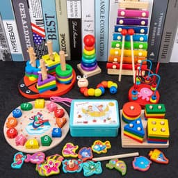 image-Wooden Rainbow Tower Stacking Toy Set for Infants Ages 0-3