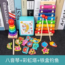 image-Wooden Rainbow Tower Stacking Toy Set for Infants Ages 0-3